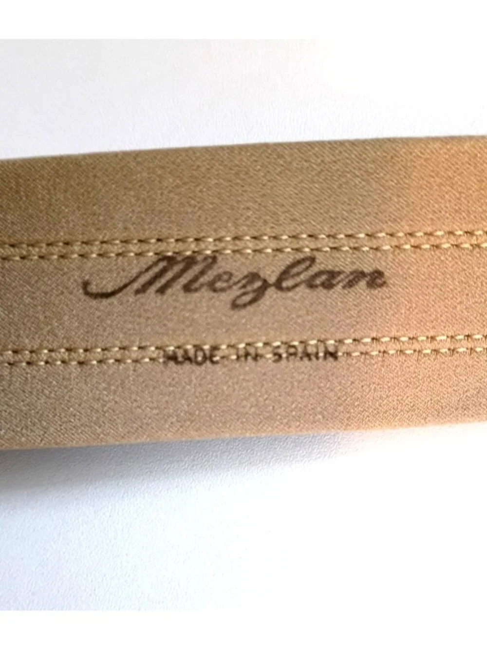 MEZLAN Men's Belt Two Tone Tan Leather Overlay on Beige Fabric Spain Casual - 38